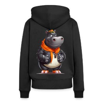 HIP HOP "HIPPO" - Frauen Premium Bio Hoodie - Schwarz - Hinten - Julia (174cm)