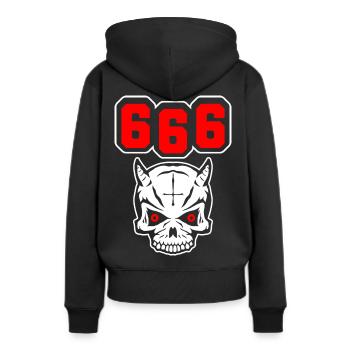 666 - Sweat à capuche Premium bio Femme - noir - Dos - Julia (174cm)
