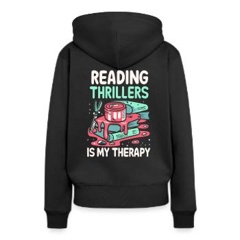 La lecture de thrillers est ma thérapie - Sweat à capuche Premium bio Femme - noir - Dos - Julia (174cm)