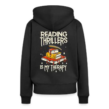 La lecture de thrillers est ma thérapie - Sweat à capuche Premium bio Femme - noir - Dos - Julia (174cm)