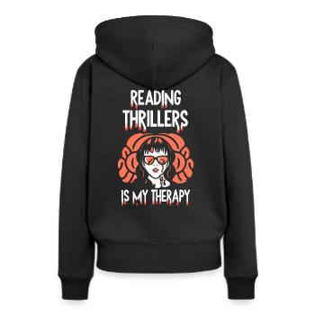 La lecture de thrillers est ma thérapie - Sweat à capuche Premium bio Femme - noir - Dos - Julia (174cm)