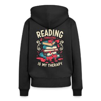 La lecture de thrillers est ma thérapie - Sweat à capuche Premium bio Femme - noir - Dos - Julia (174cm)