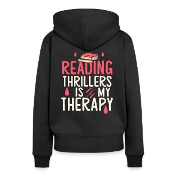 La lecture de thrillers est ma thérapie - Sweat à capuche Premium bio Femme - noir - Dos - Julia (174cm)