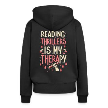 La lecture de thrillers est ma thérapie - Sweat à capuche Premium bio Femme - noir - Dos - Julia (174cm)