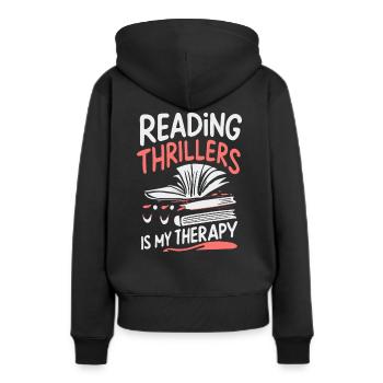 La lecture de thrillers est ma thérapie - Sweat à capuche Premium bio Femme - noir - Dos - Julia (174cm)