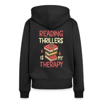 La lecture de thrillers est ma thérapie - Sweat à capuche Premium bio Femme - noir - Dos - Julia (174cm)