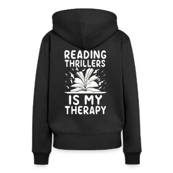 La lecture de thrillers est ma thérapie - Sweat à capuche Premium bio Femme - noir - Dos - Julia (174cm)