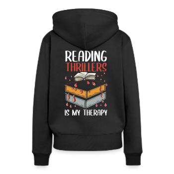 La lecture de thrillers est ma thérapie - Sweat à capuche Premium bio Femme - noir - Dos - Julia (174cm)