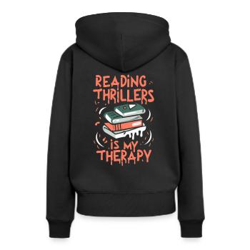 La lecture de thrillers est ma thérapie - Sweat à capuche Premium bio Femme - noir - Dos - Julia (174cm)