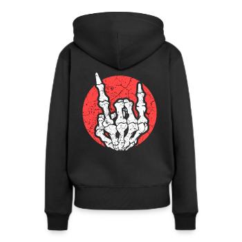 Skelett Handzeichen Rockmusik - Frauen Premium Bio Hoodie - Schwarz - Hinten - Julia (174cm)