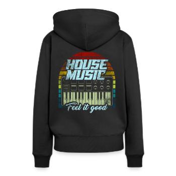 Musique House - Sweat à capuche Premium bio Femme - noir - Dos - Julia (174cm)
