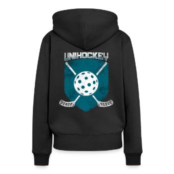 Unihockey - Frauen Premium Bio Hoodie - Schwarz - Hinten - Julia (174cm)