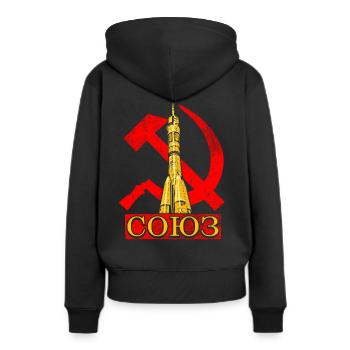 Sojus Rakete Sowjetunion - Frauen Premium Bio Hoodie - Schwarz - Hinten - Julia (174cm)