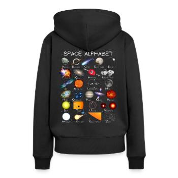 Alphabet de l’astronomie spatiale ABC - Sweat à capuche Premium bio Femme - noir - Dos - Julia (174cm)