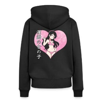 Manger Anime Fille En Bikini - Sweat à capuche Premium bio Femme - noir - Dos - Julia (174cm)