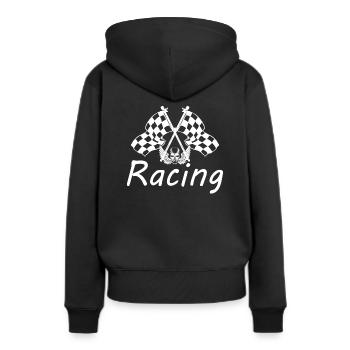 Racing - Zielflagge - Frauen Premium Bio Hoodie - Schwarz - Hinten - Julia (174cm)