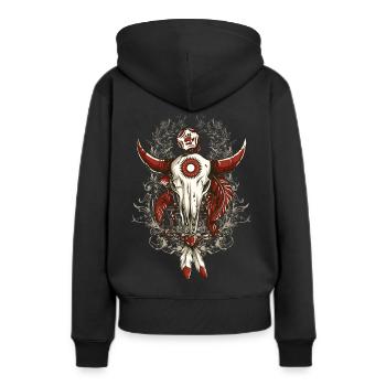 Indianer Totem Kuh Totenkopf - Frauen Premium Bio Hoodie - Schwarz - Hinten - Julia (174cm)