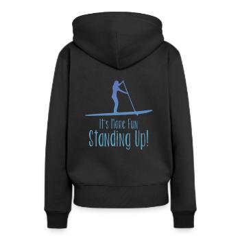 SUP Womens C’est plus amusant debout - Sweat à capuche Premium bio Femme - noir - Dos - Julia (174cm)