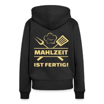 Mahlzeit ist fertig - Frauen Premium Bio Hoodie - Schwarz - Hinten - Julia (174cm)