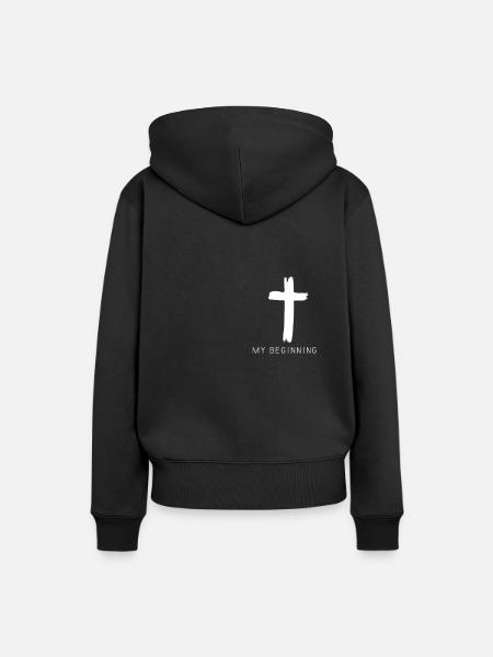 "Mein Anfang religiöses christliches bescheidenes Kreuz - Frauen Premium Bio Hoodie - Schwarz
