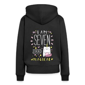 Anniversaire de Caticorn fille mignonne de 7 ans - Sweat à capuche Premium bio Femme - noir - Dos - Julia (174cm)