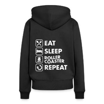 Eat Sleep Roller Coasters Wiederholen Sie das Thema Unterhaltung - Frauen Premium Bio Hoodie - Schwarz - Hinten - Julia (174cm)