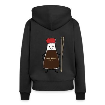 Baguettes Asiatiques Condiment Bouteille Sauce Soja - Sweat à capuche Premium bio Femme - noir - Dos - Julia (174cm)