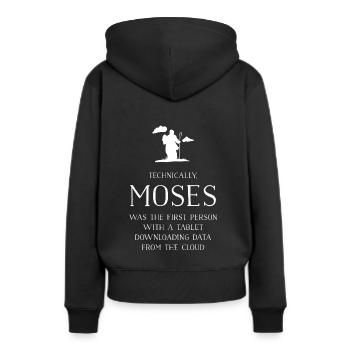 Technisch gesehen Moses First W / Tablet-Download - Frauen Premium Bio Hoodie - Schwarz - Hinten - Julia (174cm)