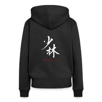 Shaolin dans la calligraphie de caractères chinois - Sweat à capuche Premium bio Femme - noir - Dos - Julia (174cm)