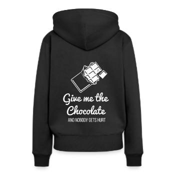Gib mir die Schokolade und niemand wird verletzt - Frauen Premium Bio Hoodie - Schwarz - Hinten - Julia (174cm)