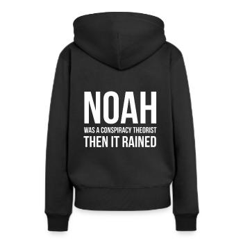 Lustiger Noah-Verschwörungstheoretiker-Entwurf - Frauen Premium Bio Hoodie - Schwarz - Hinten - Julia (174cm)