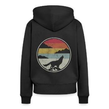 Wolf Vintage Retro Geschenk - Frauen Premium Bio Hoodie - Schwarz - Hinten - Julia (174cm)