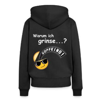 KOPFKINO - Grinse Emoji - Frauen Premium Bio Hoodie - Schwarz - Hinten - Julia (174cm)