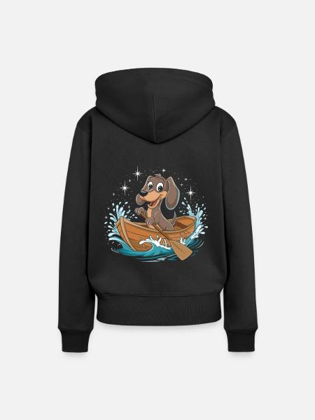 Ein Dackelboot, das Paddelboot fährt - Frauen Premium Bio Hoodie - Schwarz