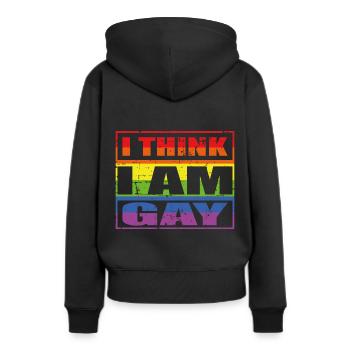 Je crois que je suis gay - Sweat à capuche Premium bio Femme - noir - Dos - Julia (174cm)