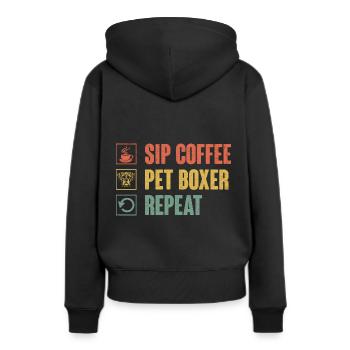 Sip Coffee Pet Boxer Repeat Koffein Liebhaber Hund - Frauen Premium Bio Hoodie - Schwarz - Hinten - Julia (174cm)
