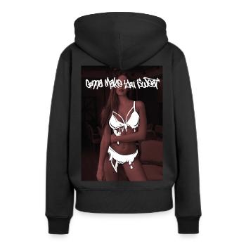 Lingerie // va vous faire transpirer - Sweat à capuche Premium bio Femme - noir - Dos - Julia (174cm)