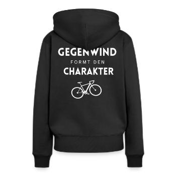 Gegenwind formt den Charakter - Frauen Premium Bio Hoodie - Schwarz - Hinten - Julia (174cm)