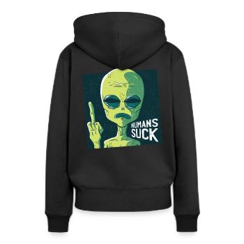 Alien Sci-Fi Ufo Spatial Space Space Finger - Sweat à capuche Premium bio Femme - noir - Dos - Julia (174cm)