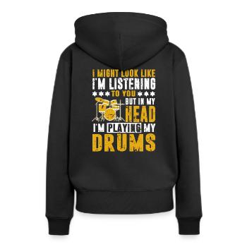 Batterie Batterie Batterie Batteur Percussion Rocknroll - Sweat à capuche Premium bio Femme - noir - Dos - Julia (174cm)