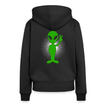Alien Peacezeichen - Frauen Premium Bio Hoodie - Schwarz - Hinten - Julia (174cm)
