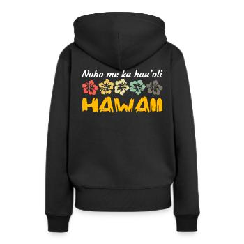 Hawaii - Frauen Premium Bio Hoodie - Schwarz - Hinten - Julia (174cm)