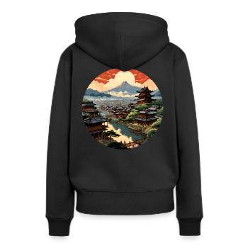 Ville médiévale japonaise - Sweat à capuche Premium bio Femme - noir - Dos - Julia (174cm)