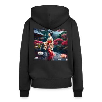 Dame japonaise - Sweat à capuche Premium bio Femme - noir - Dos - Julia (174cm)