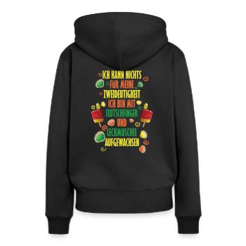 zweideutige Sprüche / Flutschfinger & Leckmuschel - Frauen Premium Bio Hoodie - Schwarz - Hinten - Julia (174cm)