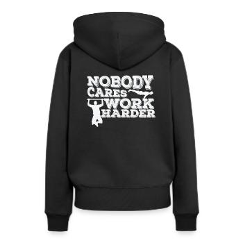 Nobody cares Work Harder Fitness Workout - Frauen Premium Bio Hoodie - Schwarz - Hinten - Julia (174cm)