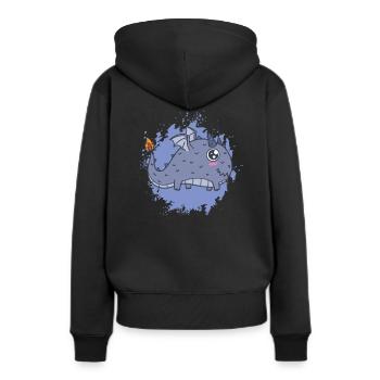 dicker Kawaii Drache Schweif brennt - Frauen Premium Bio Hoodie - Schwarz - Hinten - Julia (174cm)
