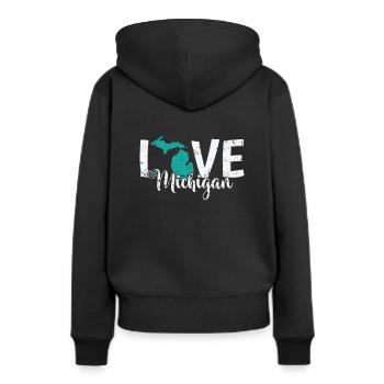 Michigan Love Michigan USA Amérique - Sweat à capuche Premium bio Femme - noir - Dos - Julia (174cm)