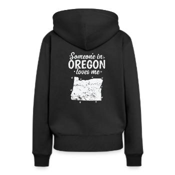Oregon Quelqu’un dans l’Oregon aime Me USA - Sweat à capuche Premium bio Femme - noir - Dos - Julia (174cm)