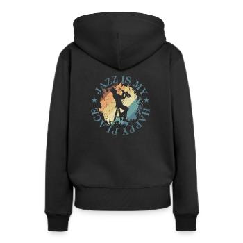 Le jazz est mon genre de musique Happy Place - Sweat à capuche Premium bio Femme - noir - Dos - Julia (174cm)